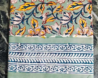 Hand Block Printed Floral Rectangular Tablecloth: Indian Cotton Table Cover, 6 Seater