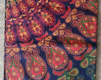 Handmade Navy Blue Mandala Floral Round Table Cover: Indian Cotton Wall Hanging, Tablecloth