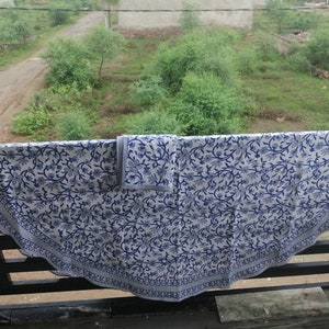 Hand Block Printed Cotton Tablecloth with Napkins: Floral Linen Table Cover