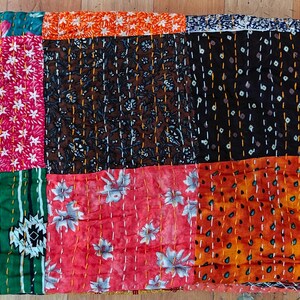 Theme Silk Multi -Colour Patchwork Kantha Hand Stitched Work Cotton Reversible Bedding Bedspread,Coverlet,Throw,Quilt:Single,Twin,Queen,King
