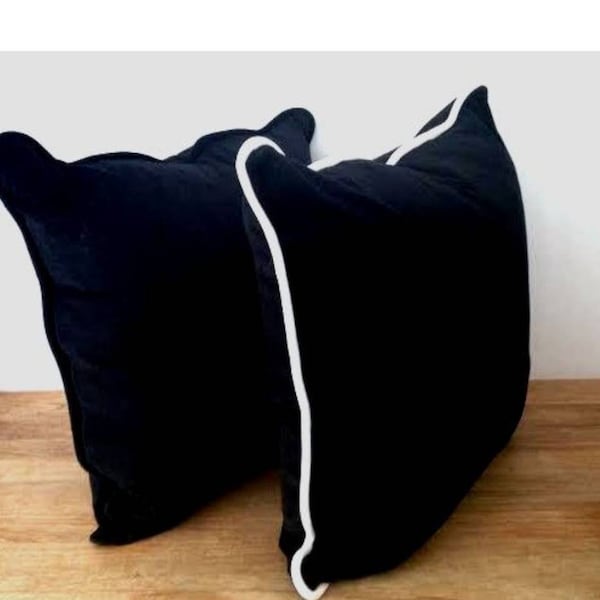 Simple & Oplunce Home Decorative Bedding Black Crushed Cotton Velvet Pillow,Cushion Cover With White Piping Square/ Rectangular 2Pcs:@Sizes