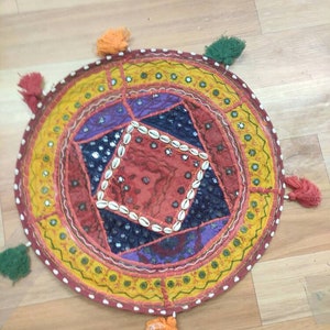 Bohemian Patchwork Pillow Cover: Indian Mirror Work Round Cushion Cover (2 Pcs)