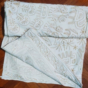 Hand Embroidered Cotton Queen Bedspread: Indian Zari Art