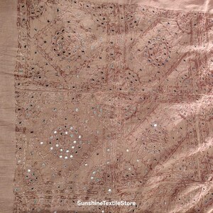 Vintage Handmade Art Silk Bedspread: Embroidered Mirror Work Cotton Bedcover,Bedding Throw image 6