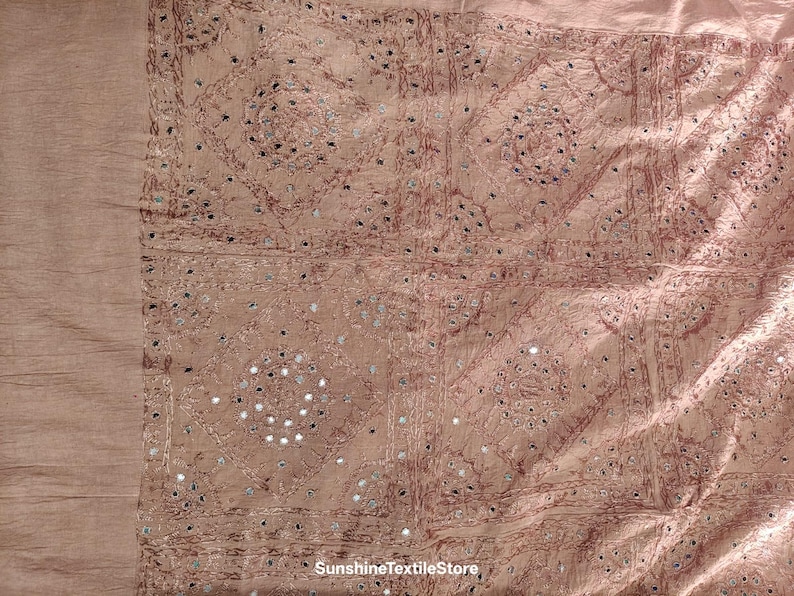 Vintage Handmade Art Silk Bedspread: Embroidered Mirror Work Cotton Bedcover,Bedding Throw image 6