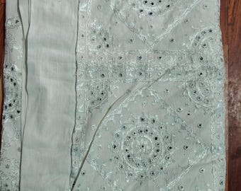 White Cotton Bedspread: Art Deco Mirror With Silk Embroidery,Bedding Throw, BedCover