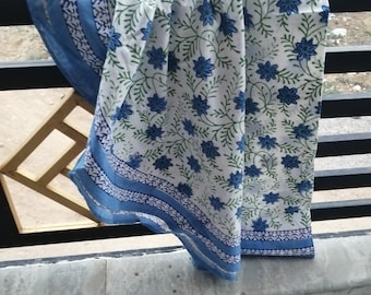 Hand Block Printed Floral Tablecloth: Natural Cotton Dining Round & Rectangular Table Cover With Napkins