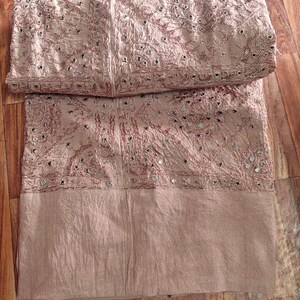 Vintage Handmade Art Silk Bedspread: Embroidered Mirror Work Cotton Bedcover,Bedding Throw image 4