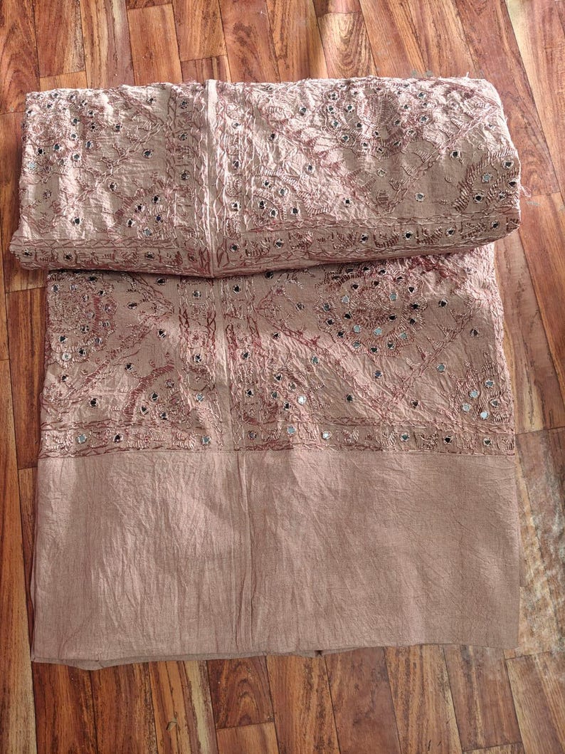 Vintage Handmade Art Silk Bedspread: Embroidered Mirror Work Cotton Bedcover,Bedding Throw image 4