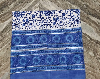 Indigo Blue Floral Cotton Tablecloth,Table Cover: 55" Square, Hand Block Print
