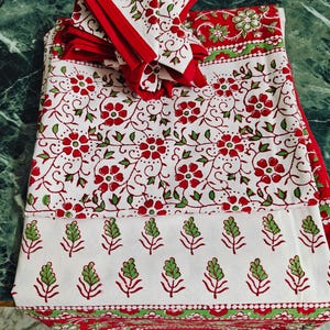 Hand Block Printed Floral Tablecloth with Napkins: Cotton Dining Table Cover