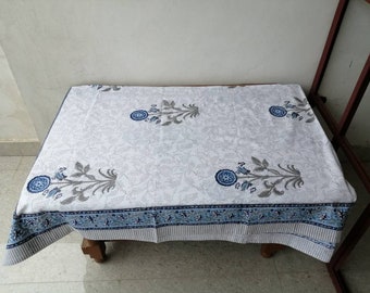 Hand Block Printed Floral Rectangular Tablecloth with Napkins: Indian Cotton Dining Decor