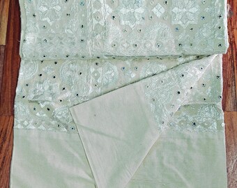 Vintage Indian Cotton Bedding Bedcover: Hand Silk Embroidered With Mirror Work Bedspread,Throw