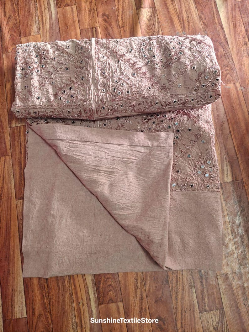 Vintage Handmade Art Silk Bedspread: Embroidered Mirror Work Cotton Bedcover,Bedding Throw image 2