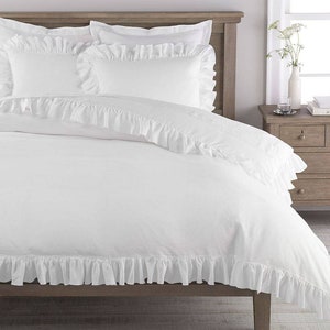 White Luxury Ruffle Trim Style Design 360TC Cotton Made Bedding Duvet Cover,Quilt Cover,Doona Cover With Pillow Case :Single,Twin,Queen,King