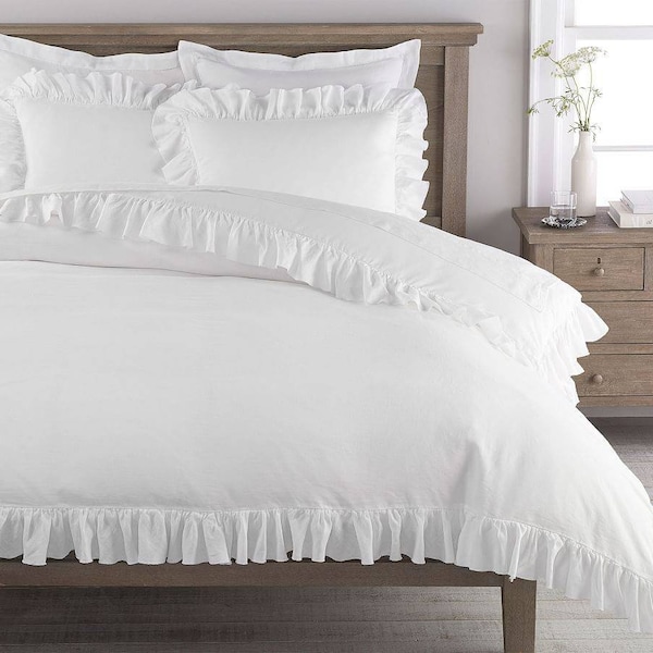 Ruffle Trim Style design 100%Cotton Made Bedding Duvet Cover,Quilt Cover,Doona cover With Pillow Case & Euro Sham @5Pcs Size:Twin,Queen,king