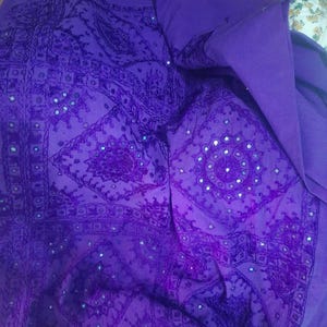 Purple Cotton Bedspread: Indian Embroidered Mirror Bedding Throw
