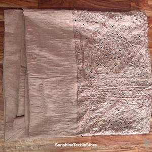 Vintage Handmade Art Silk Bedspread: Embroidered Mirror Work Cotton Bedcover,Bedding Throw image 1