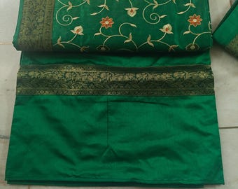 Indian Banarasi Silk Bedspread: Hand Embroidered With Pillow Case/Cushion Cover Cotton Bedding Bedcover,Throw