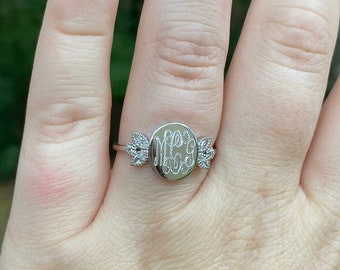 Vintage Inspired Sterling Silver Engraved Monogram Ring With Beautiful Details