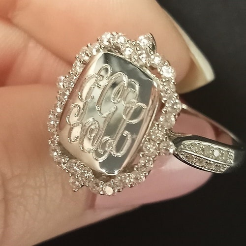 Sterling Silver Monogram Ring Stackable Monogram Ring 925 Etsy