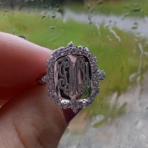 Sterling Silver Princess Engraved Monogram Ring