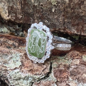 Sterling Silver Engraved Princess Monogram Ring