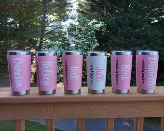 Vaso personalizado de 20 oz para dama de honor con pajita/monograma, dama de honor, preparándose