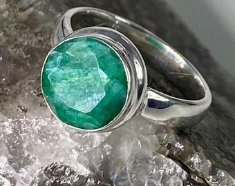 Raw Emerald and 925 Silver Ring