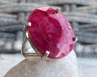 Oval Raw Ruby 925 Sterling Silver Oval Ring