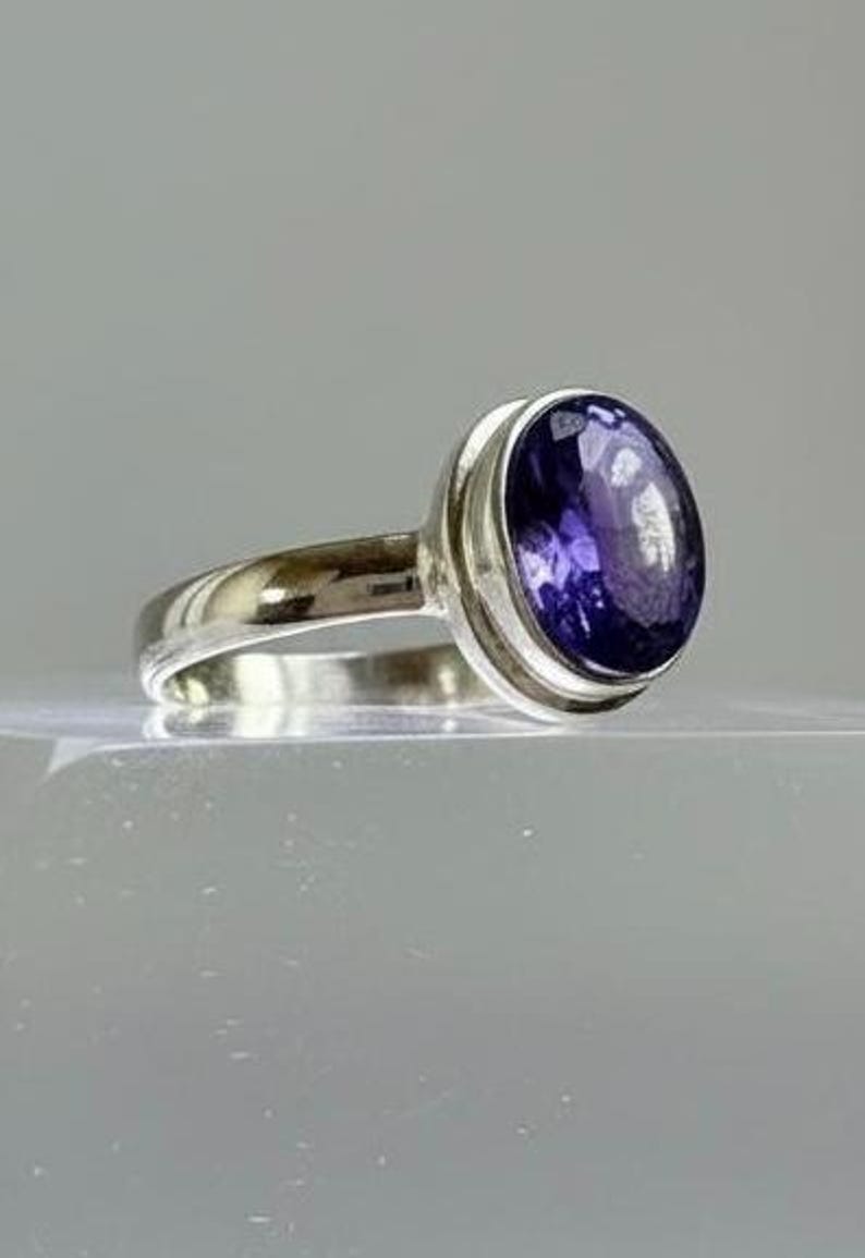 Iolite Cabochon Ring - 925 Sterling Silver Bezel, Violet Gemstone image 11