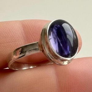 Iolite Cabochon Ring - 925 Sterling Silver Bezel, Violet Gemstone image 12