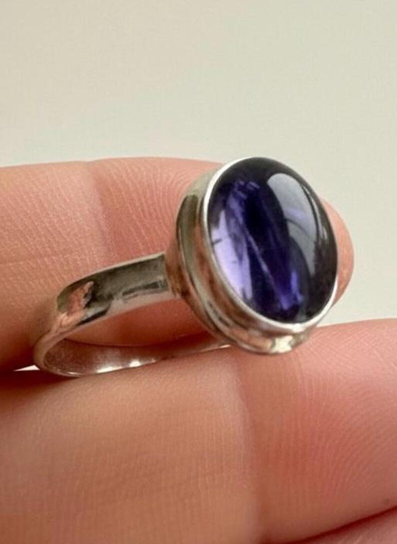 Iolite Cabochon Ring - 925 Sterling Silver Bezel, Violet Gemstone image 12