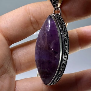 Amethyst and Silver Pendant Including the Chain