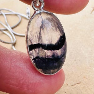 Rare Blue John Pendant, Oval 20mm x 13mm, Sterling Silver, Handmade Derbyshire UK