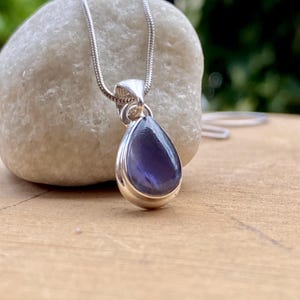 Natural Teardrop Lolite Sterling Silver Pendant