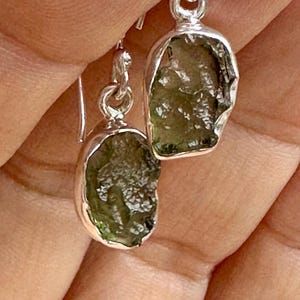 Natural Moldavite Sterling Silver Dangle Earrings