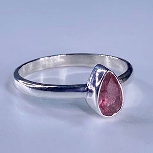 Tourmaline Pink 925 Silver Teardrop Ring