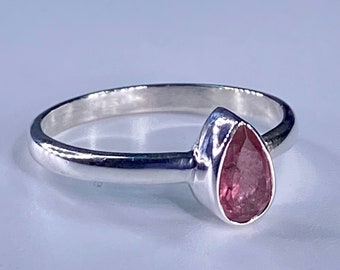 Tourmaline Pink 925 Silver Teardrop Ring