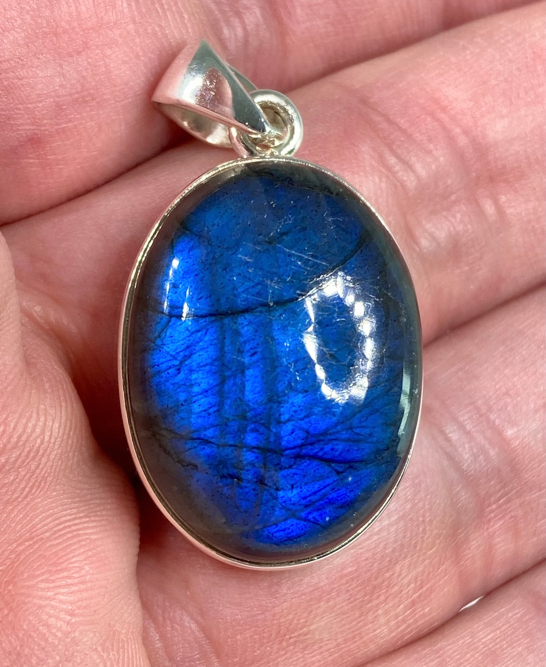大粒AAA アフリカ産 ブルーラブラドライト シルバーペンダント コード