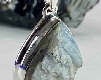 Natural Rough Paraiba Blue Kyanite and Silver Pendant (UV)