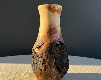 Handmade Elm Burr/Burl, Wooden Vase Hand-Turned Solid Wood, Rustic Natural Decor