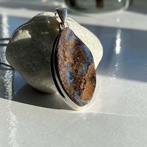 Marquise Cut Natural Australian Boulder Opal Sterling Silver Pendant