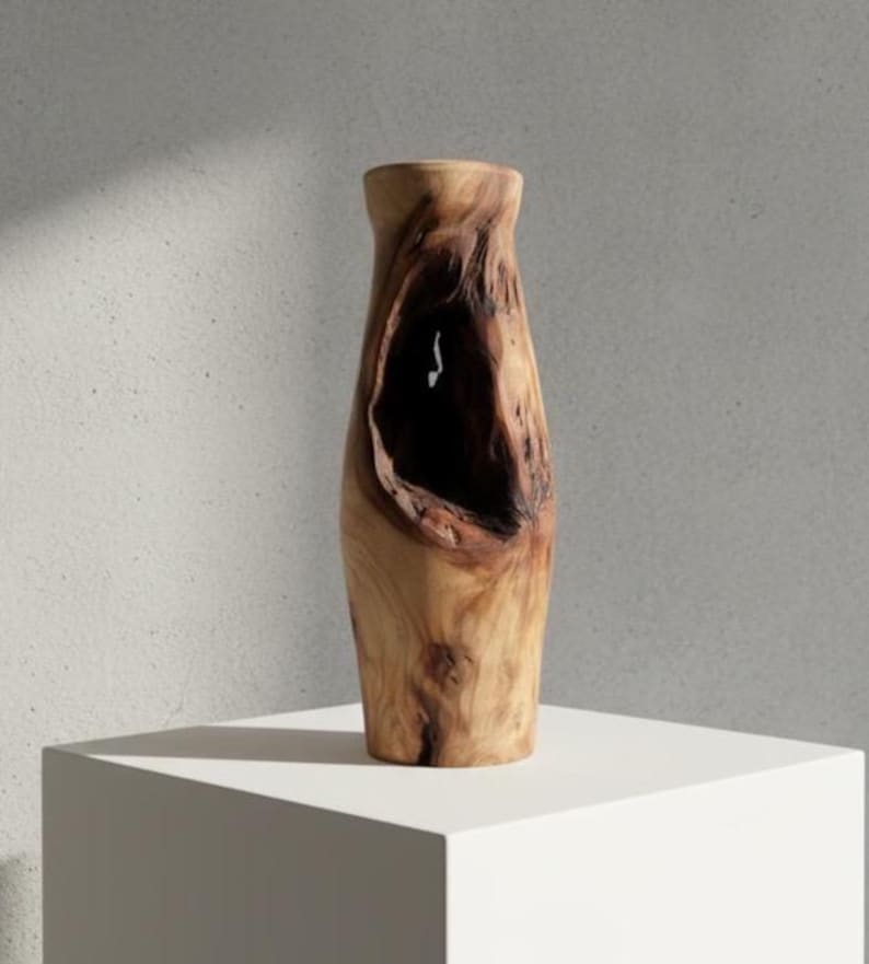 Hand-Turned Elm Wooden Vase | Organic Modern Scandinavian Decor | 5th Anniversary Wood Gift | UK Handmade image 1