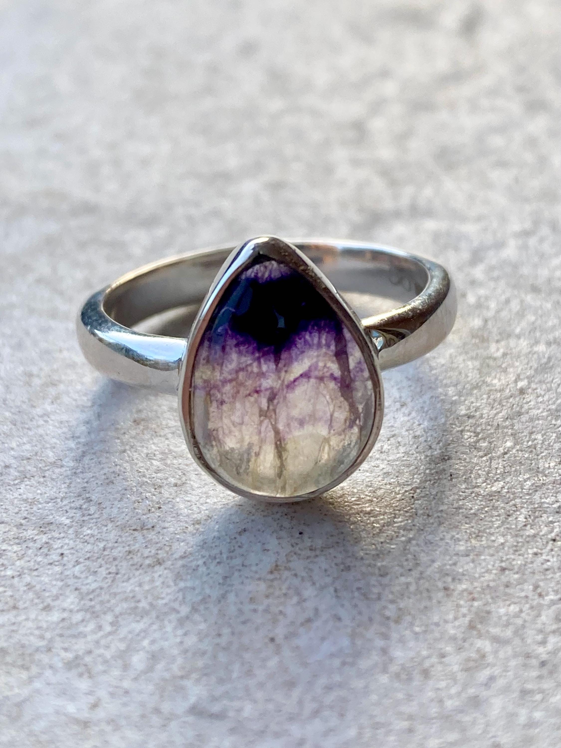 Unique Blue John Ring, Teardrop 13mm X 10mm, Sterling Silver, Handmade ...