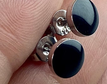 Polished Black Tourmaline and Silver Studs (A+)