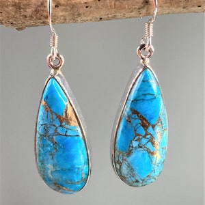 Copper Turquoise and Silver Dangle Earrings