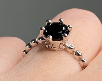 Black Crown Prongs Tourmaline and Silver Ring.