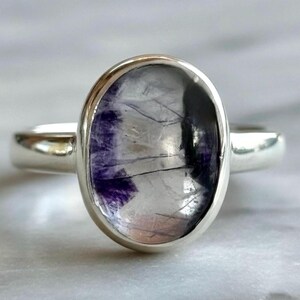 Rare Blue John Ring in Sterling Silver, Oval Derbyshire Spar Statement Gemstone Ring
