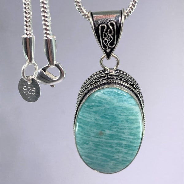 Amazonite and Silver Pendant Including the Snake Chain